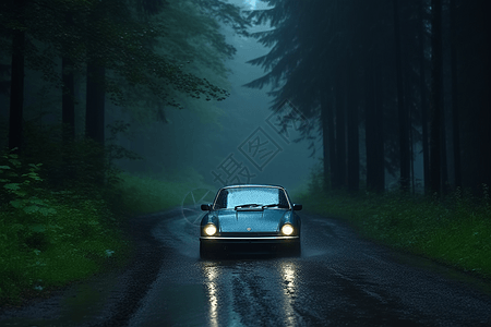 汽车穿过薄雾和雨水图片