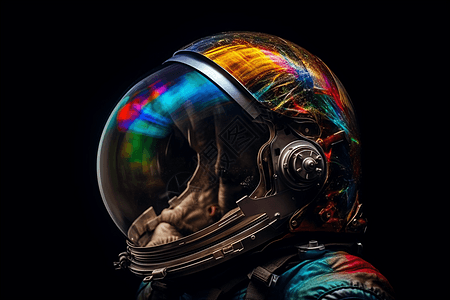 宇航员头盔反射出彩虹图片