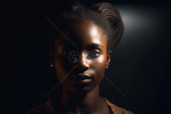 黑色背景年轻女性面部表情特写图片