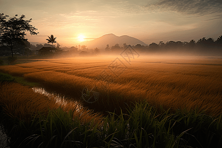 日出黎明的稻田图片