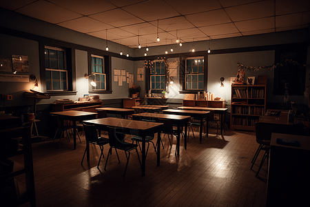 灯光下的宁静教室图片