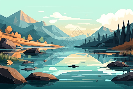 美丽的宁静山脉湖泊图片