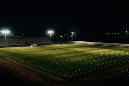 夜间的足球场地草坪图片