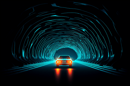 行驶在隧道中的汽车图片