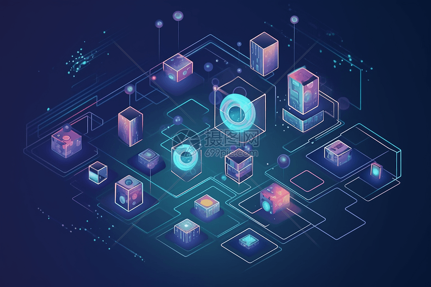 插画科技风区块链图片