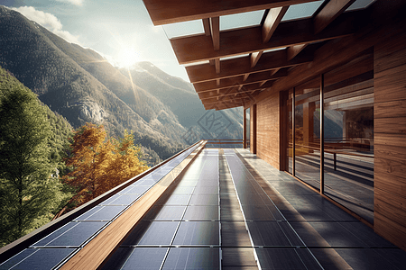 山间木屋太阳能板图片
