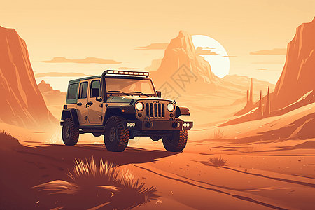 行驶在沙漠中的越野车图片