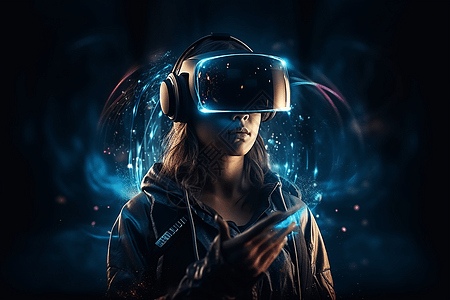 VR眼镜沉浸式体验和虚拟现实背景图片