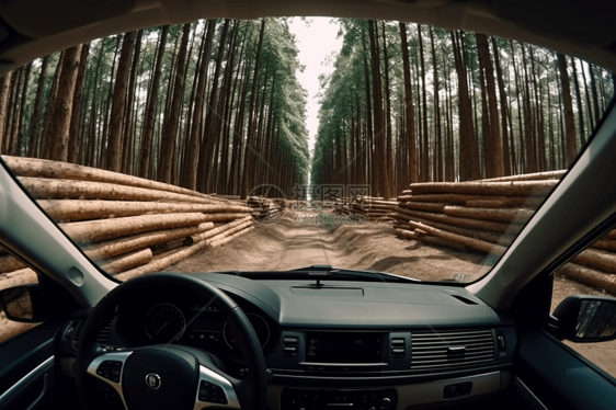 汽车穿越树林中图片