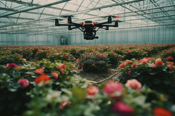无人机在温室中检查花朵图片