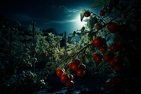月光下花园里的西红柿图片