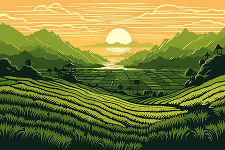 唯美的稻田风景图片
