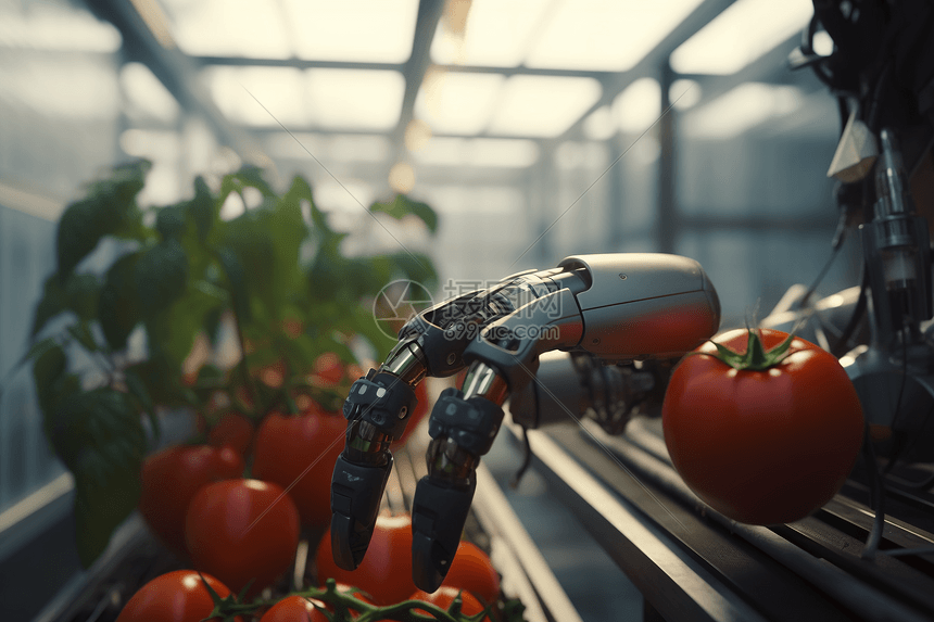机器人在温室中采摘番茄清图片