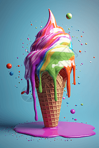 融化的彩色冰淇淋图片