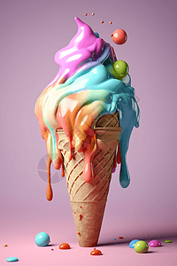 融化滴落的彩色冰淇淋图片