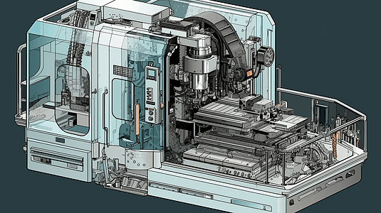 工业数控铣床的剖视图插画