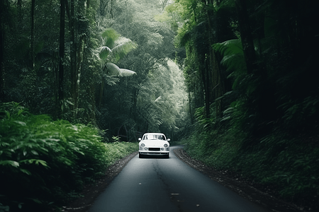 热带森林的道路和汽车图片