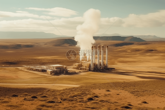 沙漠景观中建造的地热发电厂图片