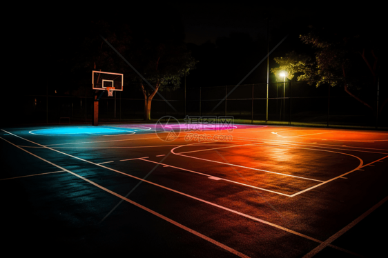 夜晚的篮球场图片