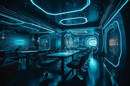 未来感的蓝色餐厅图片