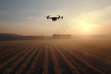 日出无人机灌溉农田农业图片