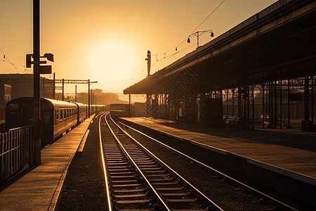 日落时分的火车站图片