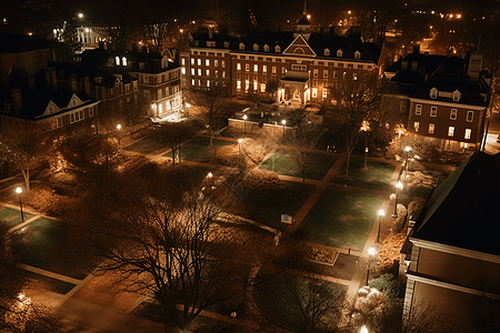 航拍夜景大学校园的俯视图设计图片