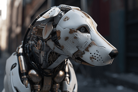 街道特写街道的科技机器狗插画