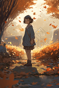 秋天公园中的女孩图片