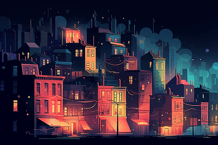 夜景的城市插画图片