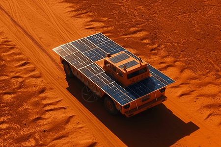 太阳能汽车形式在沙漠上图片