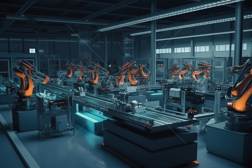 机器人工厂在组装复杂机械图片