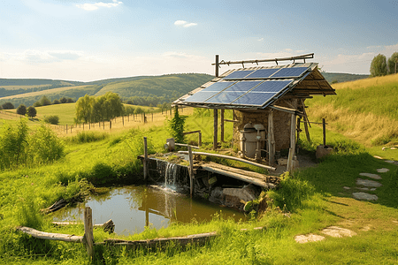 科技农场上太阳能水泵系统背景