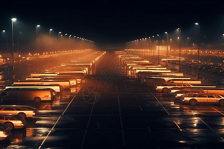 夜间运输卡车的停车场图片
