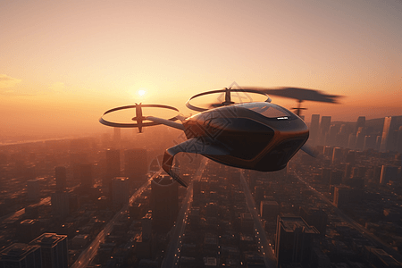 未来城市上空的飞行器背景图片