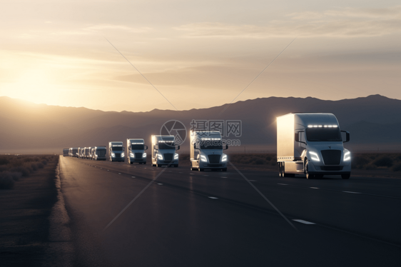 一排自动驾驶长途卡车图片