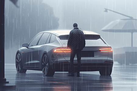 大雨下的自动驾驶汽车高清图片