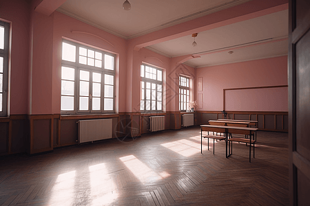 粉色又空旷的教室图片