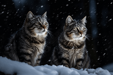 冬天夜晚的猫图片