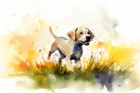水墨手绘狗的水彩画图片