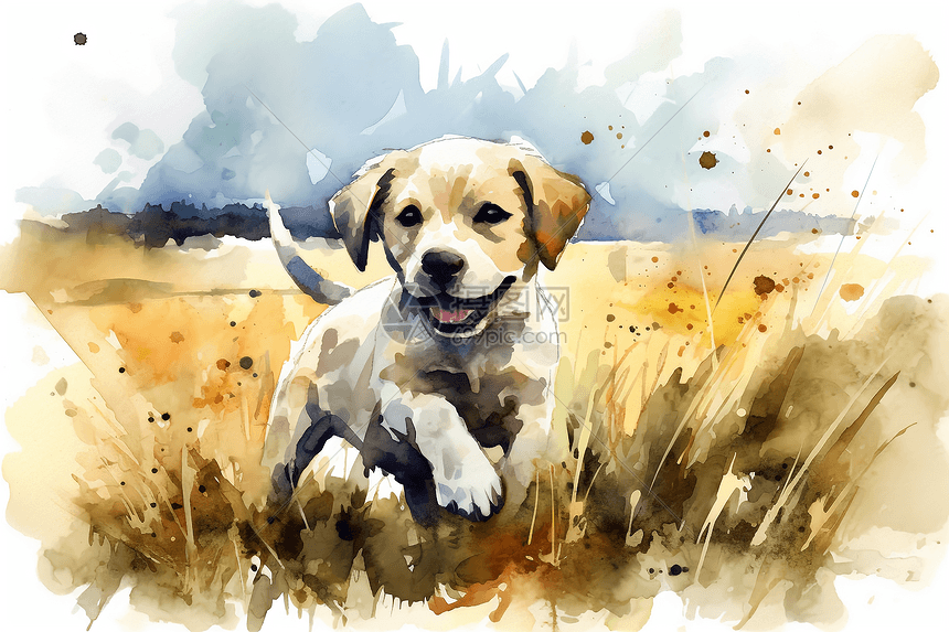 水墨手绘奔跑的狗图片