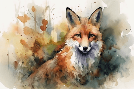 水墨手绘狐狸的特写图片