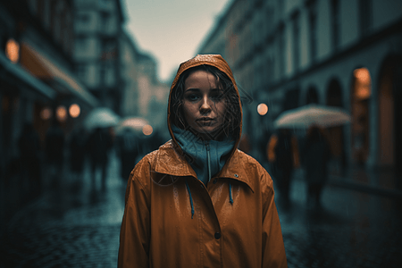 雨中女孩肖像图片