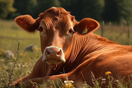 牧场奶牛在草地上的黄牛设计图片