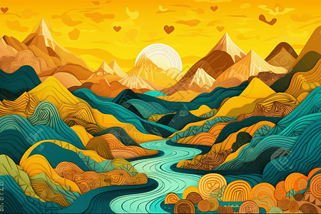 鲜艳的兼职群山风景插画图片下载-正版图片600030956-摄图网