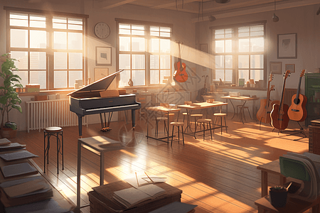 阳光洒落的音乐教室背景图片