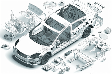汽车细节车身透视图插画