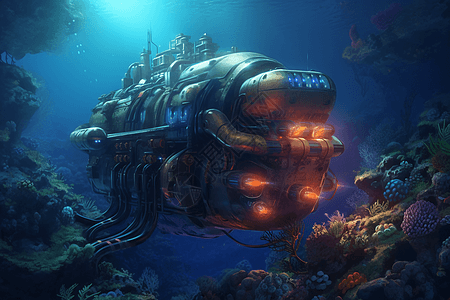 昏暗的水下潜艇图片