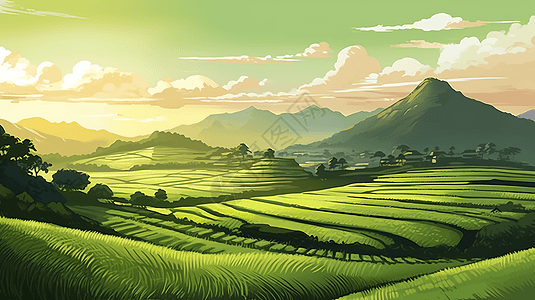 春季乡村稻田风景图片