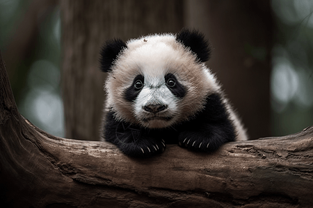 树干上毛茸茸的熊猫宝宝图片